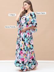 Floral Print Multi Rayon Maternity Kaftan Full Length