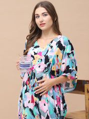 Floral Print Multi Rayon Maternity Kaftan Full Length