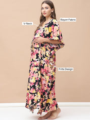 Floral Print Multi Rayon Maternity Kaftan Full Length