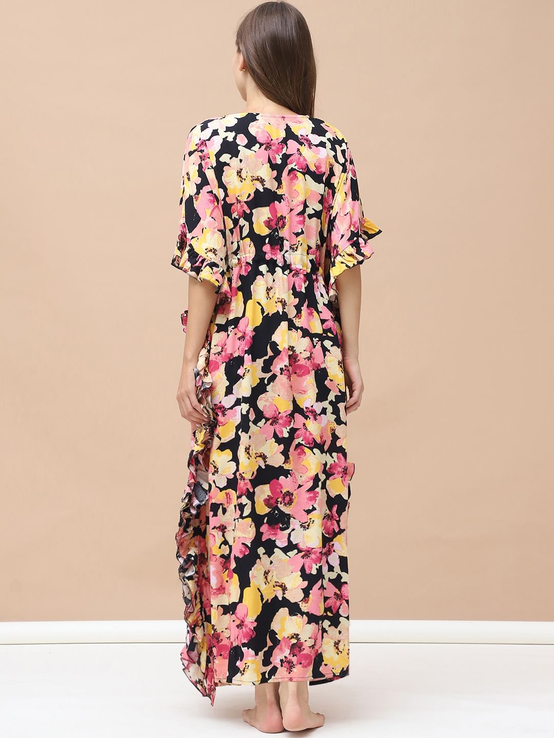 Floral Print Multi Rayon Maternity Kaftan Full Length