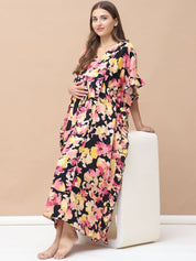 Floral Print Multi Rayon Maternity Kaftan Full Length