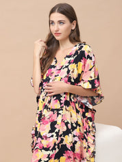 Floral Print Multi Rayon Maternity Kaftan Full Length