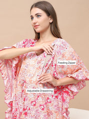 Floral Print Pink Rayon Maternity Kaftan Full Length