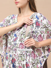 Floral Print Light Pink Rayon Maternity Kaftan Full Length