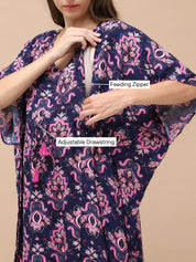 Printed Navy Blue Rayon Maternity Kaftan Full Length
