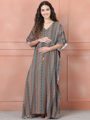 Secret Wish Multi Colour Printed Rayon Maternity Kaftan Full length