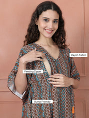 Secret Wish Multi Colour Printed Rayon Maternity Kaftan Full length