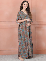Secret Wish Multi Colour Printed Rayon Maternity Kaftan Full length