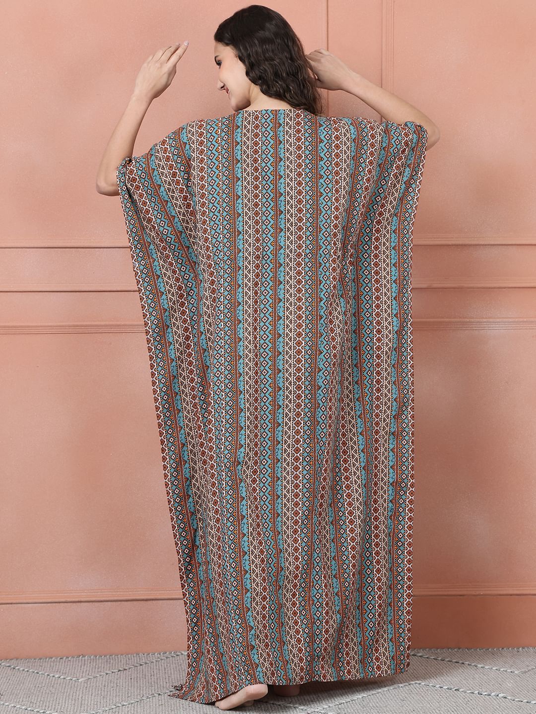 Secret Wish Multi Colour Printed Rayon Maternity Kaftan Full length