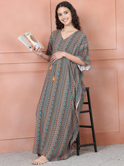 Secret Wish Multi Colour Printed Rayon Maternity Kaftan Full length