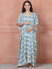 Secret Wish Blue Geometric Rayon Maternity Kaftan Full length