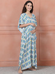 Secret Wish Blue Geometric Rayon Maternity Kaftan Full length