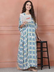 Secret Wish Blue Geometric Rayon Maternity Kaftan Full length