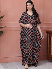Geometric Black Rayon Maternity Kaftan