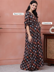 Geometric Black Rayon Maternity Kaftan