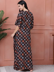 Geometric Black Rayon Maternity Kaftan