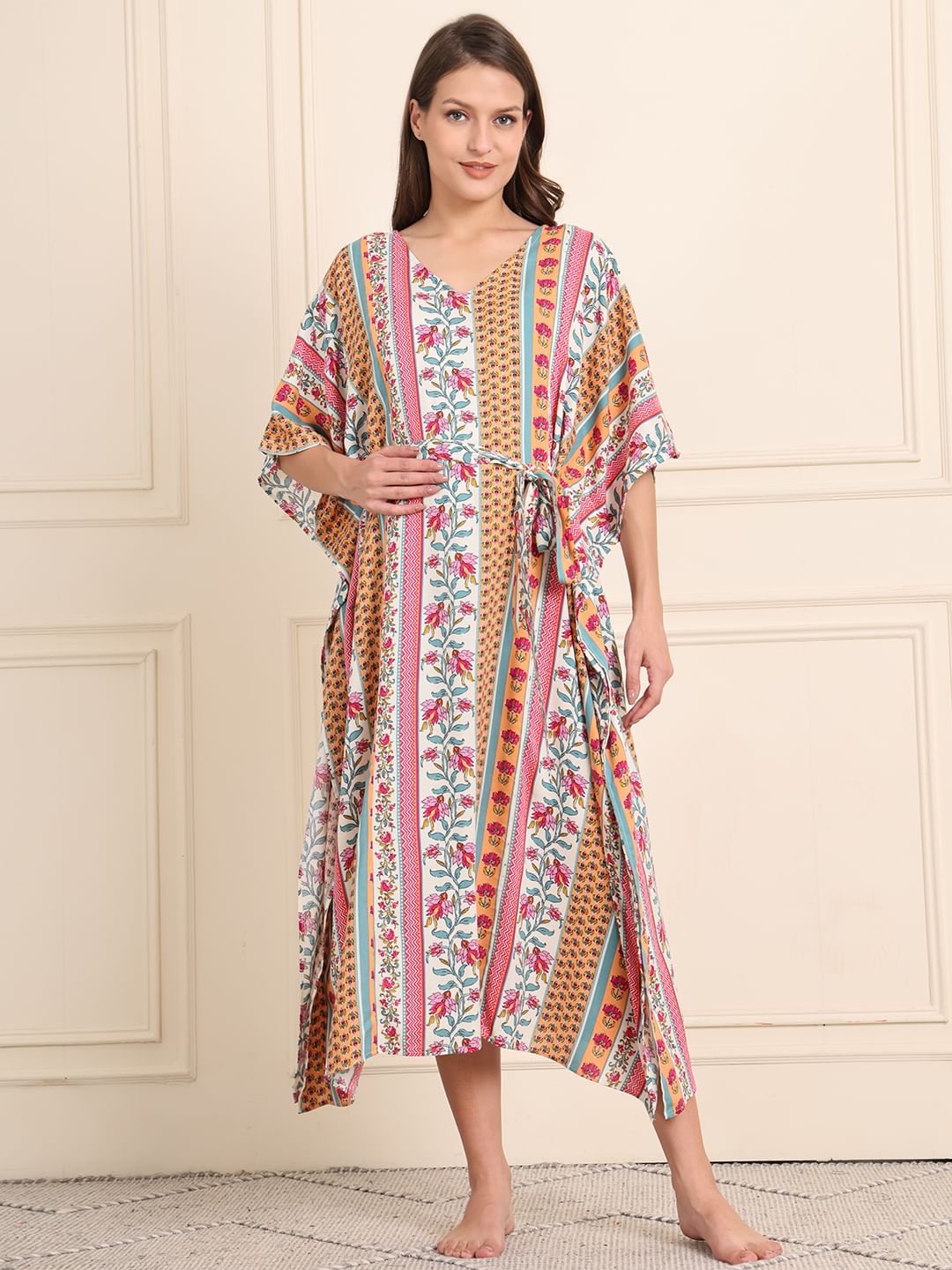 Multi Floral Rayon Maternity Kaftan