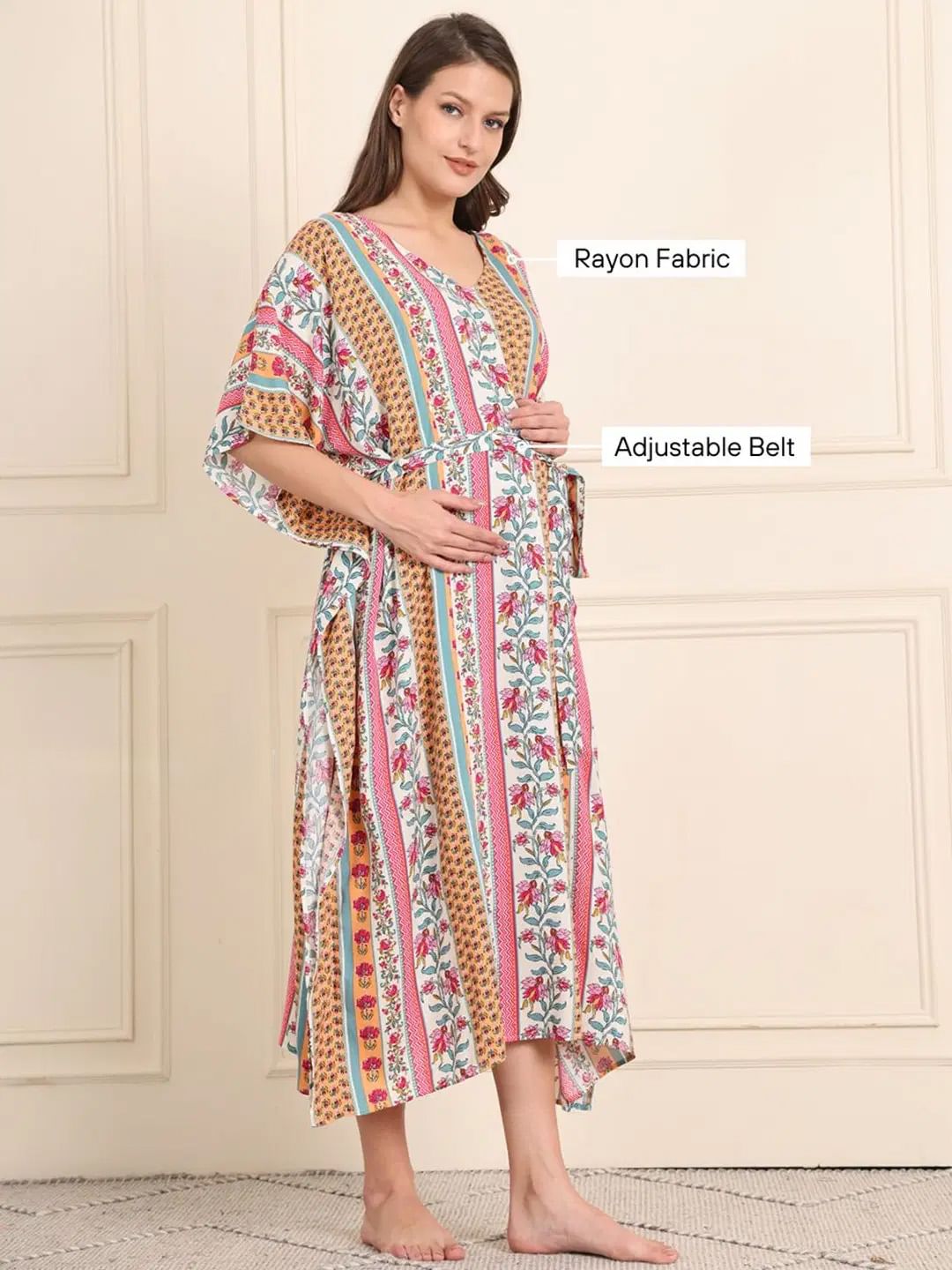 Multi Floral Rayon Maternity Kaftan
