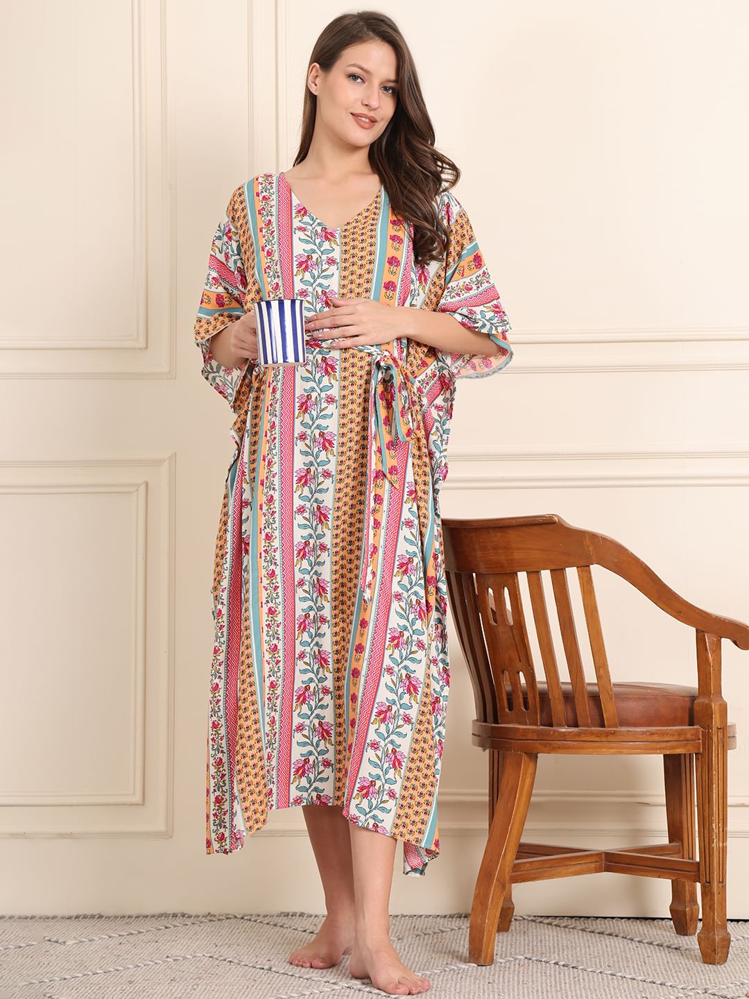 Multi Floral Rayon Maternity Kaftan
