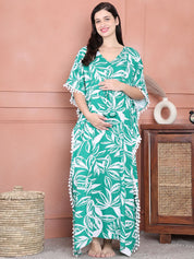 Secret Wish Green Floral Rayon Maternity Kaftan Full Length