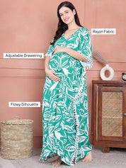 Secret Wish Green Floral Rayon Maternity Kaftan Full Length