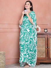 Secret Wish Green Floral Rayon Maternity Kaftan Full Length