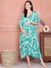 Secret Wish Green Floral Rayon Maternity Kaftan Calf Length