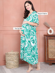 Secret Wish Green Floral Rayon Maternity Kaftan Calf Length