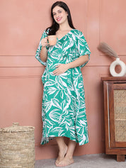 Secret Wish Green Floral Rayon Maternity Kaftan Calf Length