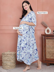 Secret Wish Blue Floral Rayon Maternity Kaftan Calf Length