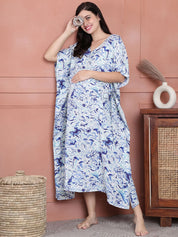 Secret Wish Blue Floral Rayon Maternity Kaftan Calf Length