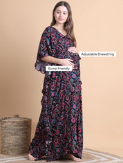 Secret Wish Black Ikkat Printed Rayon Maternity Kaftan