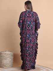 Secret Wish Black Ikkat Printed Rayon Maternity Kaftan