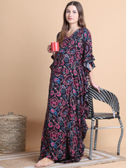 Secret Wish Black Ikkat Printed Rayon Maternity Kaftan