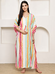 Secret Wish Multi-Coloured Striped Rayon Maternity Kaftan