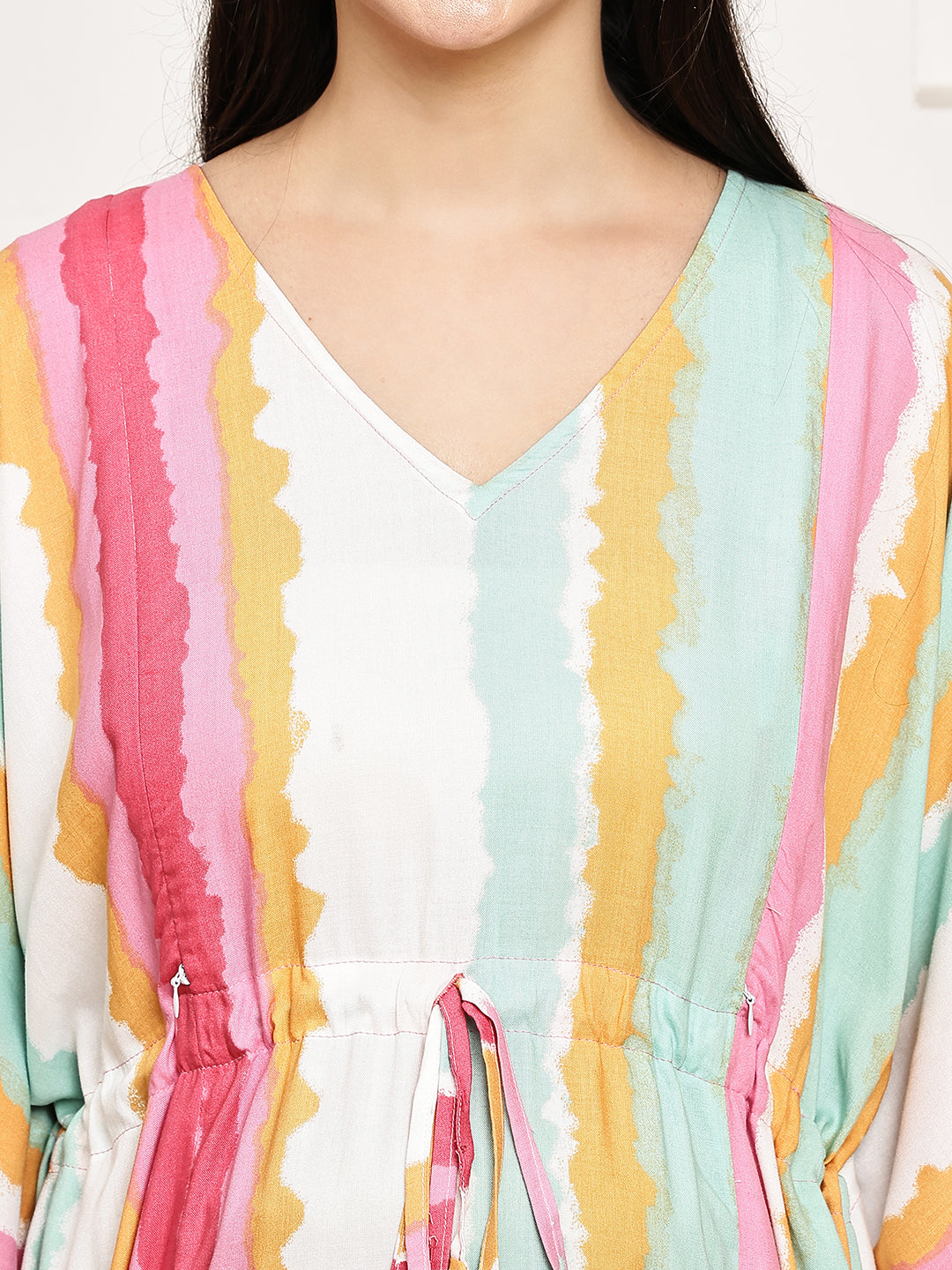 Secret Wish Multi-Coloured Striped Rayon Maternity Kaftan