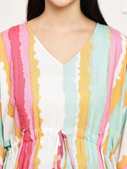 Secret Wish Multi-Coloured Striped Rayon Maternity Kaftan