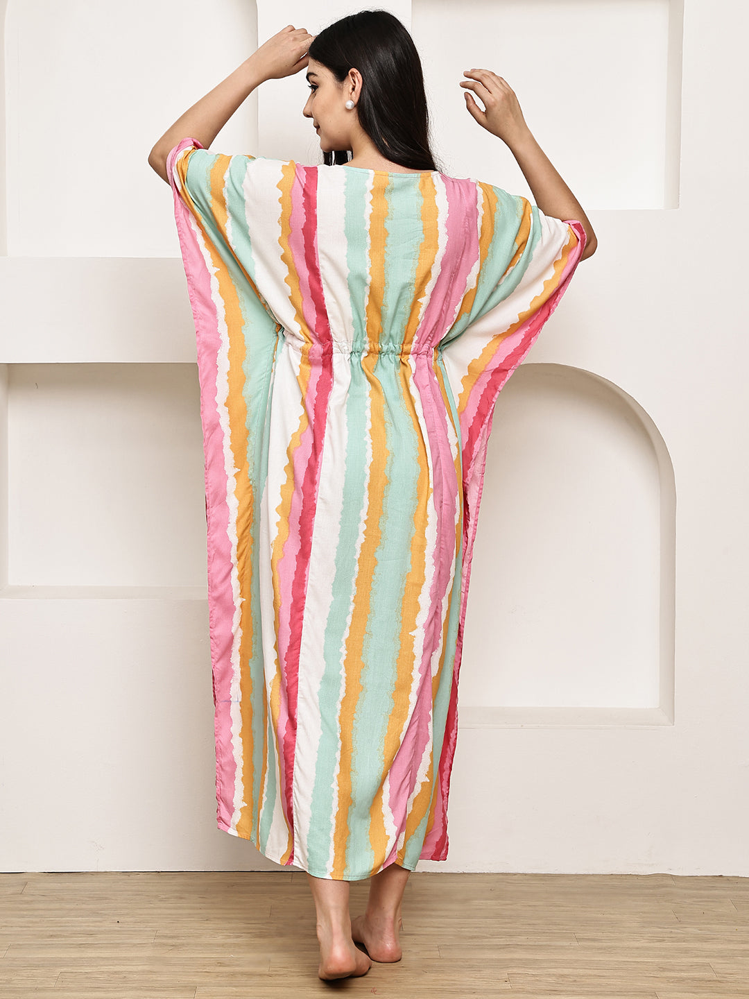 Secret Wish Multi-Coloured Striped Rayon Maternity Kaftan