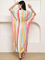 Secret Wish Multi-Coloured Striped Rayon Maternity Kaftan