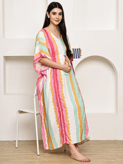 Secret Wish Multi-Coloured Striped Rayon Maternity Kaftan
