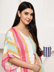 Secret Wish Multi-Coloured Striped Rayon Maternity Kaftan