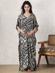 Secret Wish Black Floral Rayon Maternity Kaftan