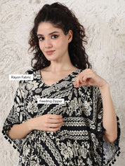 Secret Wish Black Floral Rayon Maternity Kaftan