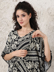 Black Floral Rayon Maternity Kaftan