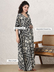Secret Wish Black Floral Rayon Maternity Kaftan