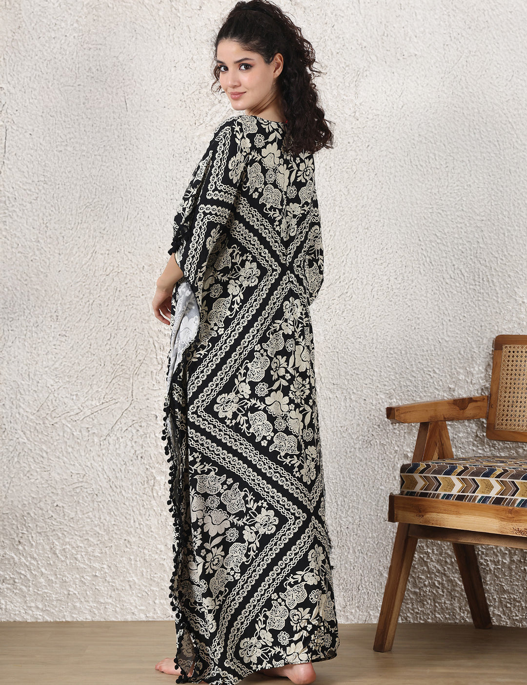 Black Floral Rayon Maternity Kaftan