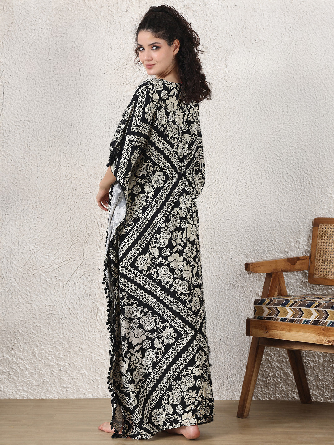 Black Floral Rayon Maternity Kaftan