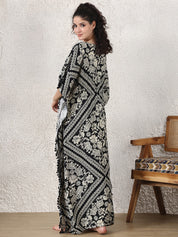 Black Floral Rayon Maternity Kaftan