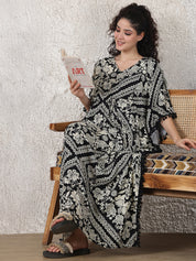 Secret Wish Black Floral Rayon Maternity Kaftan