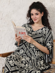 Secret Wish Black Floral Rayon Maternity Kaftan